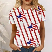 Žene američke bluze za bluzu za zastavu Na vrhu majica kratkih rukava kratkih rukava Dan neovisnosti Tunika White XXL