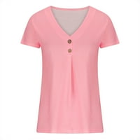 Yyeselk bluze za žene Dressy Case care dop V-izrez kratkih rukava Tunic vrhovi Trendy čiste boje u boji ljetne majice ružičaste m