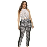 Žene plus veličina Dukset Leopard uzorak koji šalira ležerne dno tanke i udobne hlače bijele 4xl SAD: