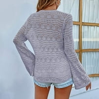 Apepal Womens Dukseteri Cardigan džemperi za žene Ženska moda Pletena V-izrez izdubljena izrezala za