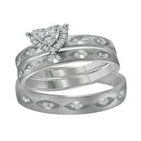 Čvrsta 14k bijelo zlato i njezina okrugla Diamond Srce Usklađivanje par Three Prstena modernih zaručničkih prstena za vjenčane trake za vjenčanje postavljeno CT. -