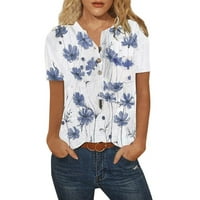 Prevelike majice za žene Grafički kratki rukav Summer Ležerne prilike Trendy tiskani TEE Dugme izrez