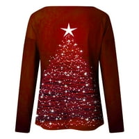 Odeerbi ženske padajuće vrhove božićnih tiskanih vrhova Trendy dugih rukava Crewneck Tree pulover bluza