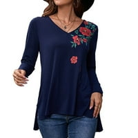 Ženska boja V-izrez Dugluk dugi rukavac Dukserski majica Ležerne prilike za bluzu Tors Hot6SL871030