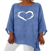 HAITE Women Ljetni vrhovi rukav majica za majicu CREW izrez majica plaža tunika bluza za odmor srce tisak tee plave l