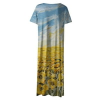 Ženska haljina za odmor, žensko ljeto Maxi haljina casual labav van Gogh slikanje tiskane duge majice haljina kratkih rukava splitske haljine na plaži