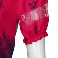 Ženske bluze Modne žene kratki rukav gradijentna košulja u boji Ljeto Print LACE Hollow zavoj blube casual labav vrhovi vruće ružičaste L