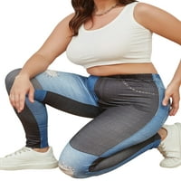 Sanviglor Women Fau Traper Pant Tummy Control Plus Veličina nogavice Boja blok lažni traperice Stretch