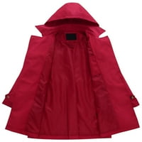 Chrisuno Trench kaput plus veličine Ženski haljini kaput s kapuljačom Srednja dužina vodootporna klasična kapuljača s kapuljačom dvostruko crvena 4x