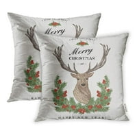 Vintage božićni jeleni jeleni vijenac i holly veseli sretni novogodišnji jastučni jastučni jastučni