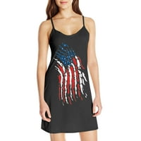 Drindf USA haljine za zastavu Ljetna casual tanka A-line Dan za neovisnost V-izrez tiskana haljina bez rukava za žene djevojke crne velike veličine