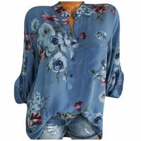 Plus veličine za žene casual majica Elegant cvjetni cvjetni print pulover Dugme Donje majica