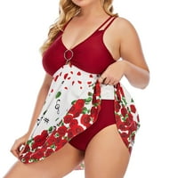 Žene plus veličina Tankini kupaći kostim cvjetni ispis dva kupa kupanja visokog struka kupanje kupaće