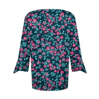 Apepal Womens Ležerne prilike za ljetne majice Notch V izrez Bluuses Roll rukave Tun Tunics Hot Pink