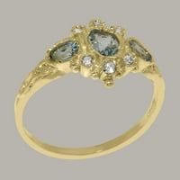 Britanci napravio 18k žuto zlato Real Prirodni akvamarin i kubni cirkonijski ženski prsten - Veličine