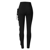 Ženske casual pantalone - solidna modna punk opuštena fit tanki noga visoki struk mršave hlače crne