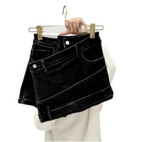 Yuwull ženske mini traperike suknje visoki struk neregularne mršave kratke hlače traper culottes kratka ljetna trendi jean suknja crna