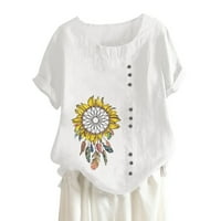 Ženski vrhovi okrugli dekolte casual bluza tiskane žene majice s kratkim rukavima ljetni bijeli xl