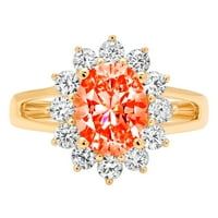 2.36ct ovalni rez crveni simulirani dijamant 14k žuti zlatni godišnjica Angažovanje halo prstena veličine