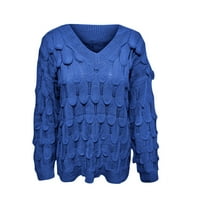 Šumyyashe Women V-izrez Čvrsta boja od pera izdubljenja dugih rukava džemper vrhovi