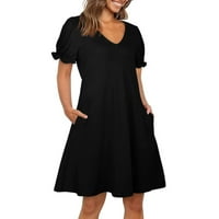 Ženska ležerna haljina s kratkim rukavima s džepovima Plaža haljina crna L
