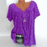 Zpanxa Plus vrhovi za žene plus veličine kratkih rukava V-izrez za bluzu za bluzu od vrata pulover majica Ženske majice Purple XL