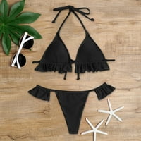 Ženski kupaći kostimi klasični split bikini Tummy Ruffled Solid dva kupaća odijelo za žene crna m