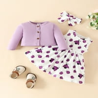 MA & Baby Toddler Baby Girls Slatka LadyBug Print A-line haljina + casual dugih rukava Cardigan + trake za glavu