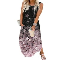 Prednjeg swalk dame Ljeto plaža Sundress Crew Dress Dress Cvjetni print Long Maxi Haljine Holiday Casual