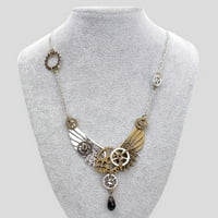 Vintage Angel Wings Privjesak srebrni lanac Steampunk ogrlica za žene Kristalni zupčanici Pribor Punk