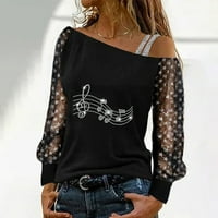 Ženske hladne ramene bluze mrežice dugih rukava čipke na dugim rukavima TEE seksi casual labavi majice