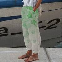 Ženske hlače s džepovima Casual High Squik Print Pamuk Loose duge ravne hlače zeleno m