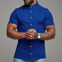 MENS JEDINSTVENA Gumb za majicu s kratkim rukavima dolje mišićnog tanki fit radna casual top bluza