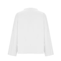Pamučna posteljina dugih rukava V-izrez Čvrsta labava proljetna bluza Radne majice za žene bijele veličine