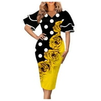 Tking modne ženske haljine velike veličine ispisanog struka za mršavljenje kratkih rukava s kratkim rukavima žuta m