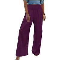 qolati pamučne pantalone za žene široko noga ležerne ljetne elastične visoke struk palaznjo pantske pantske pantalone s džepom