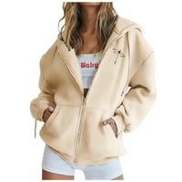 Ženski zimski kaputi Fall Hood tiskani V-izrez dugih rukava Zip pulover Jesen Duks jakna bež veličine