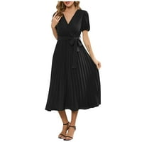 Ljetne haljine za žene patchwork midi haljina A-line kratkih rukava modna plaža V-izrez haljina crna