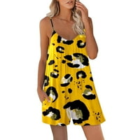 Oalirro Jumpsuits za žene Dressy Ispisan s džepovima rumenilo bez rukava za žene Dressy Yellow Quimsuit