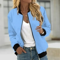 Zunfeo bomber jakna za žene - casual modni ispisani džep patentni kaput svijetlo plavi 2xl