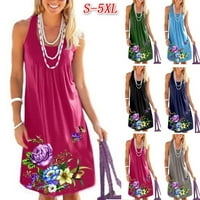 Softmallow ženska plus veličina cvjetni print Empire struk haljina ljetnog bez rukava slobodno vrijeme plava 4xl