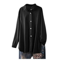 Košulje za ženske ležerne vrhove Plus size Čvrsti džep labav bluza Dugme dugih rukava TEE