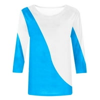 Ženska modna tiskana labava majica Mid-dužine rukava bluza okrugli vrat TOPS Blue XXL