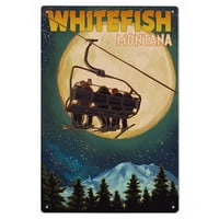 Whitefish, Montana, Ski lift i puni moon Birch Wood Zidni znak