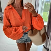 Ženski vrhunski ženski povremeni puni vratni bluze s dugim rukavima Dressy Tops Elegantne radne košulje narančaste m