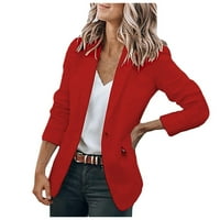 Njshnmn Blazer haljina za žene dugih rukava Radna kancelarija jakna za jakna za žene plus veličine, crvena, xl