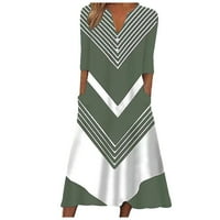 Ljetne haljine za žene Dužina gležnja, Ležerne prilike za lakiranje Ležerne prilike A-line ispisani za odmor V-izrez Green XXL