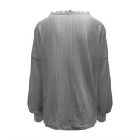 Popust ženski jesen modni pleteni džemper casual labav gumb sudar u boji boje V-izrez čipke ivice dugih rukava sivi xxl