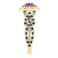 DazzlingRock kolekcija 6x ovalna ružičasta safir sa okruglim plavim safirom i bijelim dijamantima isprepletenim dvostrukim halo vjenčanim prstenom za žene u 14k žuto zlato, veličine 7.5