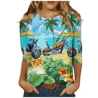 Royallove Summer Beach s majice za žene Tri četvrtine rukava Print okrugli vrat Pulover TOP bluza Ženske